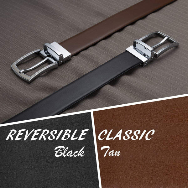 Prospero Comfort Men's Reversible Classic Dress Belt Italian Top Grain  Leather Black & Brown Rotating Buckle at  Men’s Clothing store