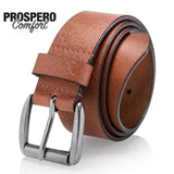Prospero Comfort Men's Casual Jean Belt, Super Soft Full Grain Leather, Black, Brown, Tan
