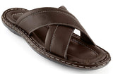 Men’s Open Toe Sandals Top Grain Leather Soft Cushion Footbed Elegant X Design Black Brown Tan Sizes 7-13