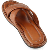 Men’s Open Toe Sandals Top Grain Leather Soft Cushion Footbed Elegant X Design Black Brown Tan Sizes 7-13