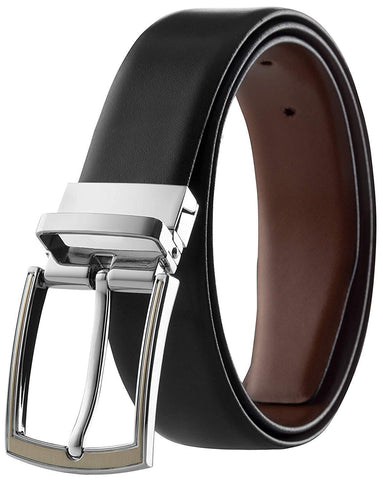 Men's Reversible Classic Dress Belt Italian Top Grain Leather Black & Brown Rotating Buckle by Prospero Comfort
