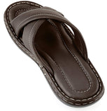 Men’s Open Toe Sandals Top Grain Leather Soft Cushion Footbed Elegant X Design Black Brown Tan Sizes 7-13